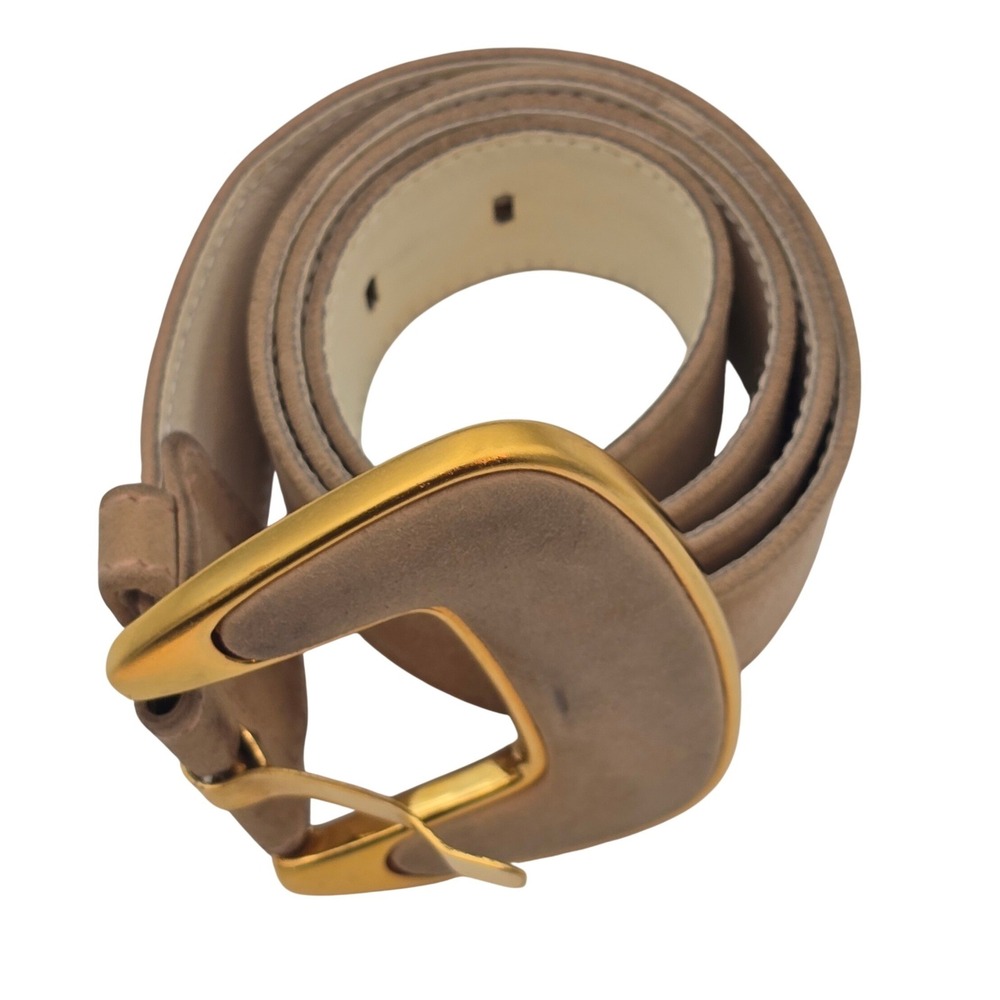 Vintage 80s Escada Suede Belt Sz 36 Made Western Germany Gold Buckle Taupe